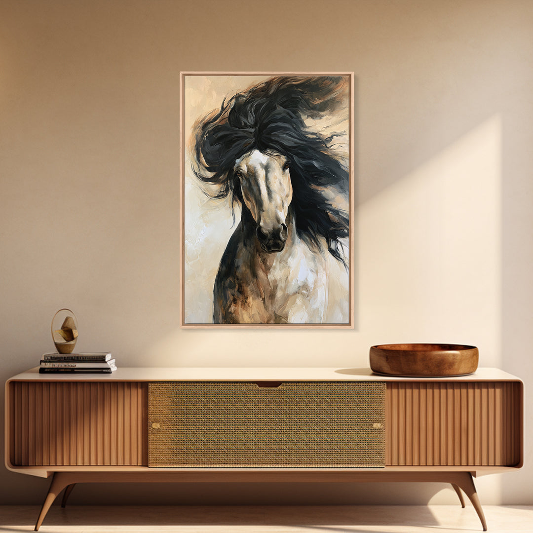 Horse Mane Flowing Like Abstract Waves Framed Canvas Print, Equestrian Art, Room Decor, Living Room Decor, Fine Art, Equestrian, EQU-2x3-51