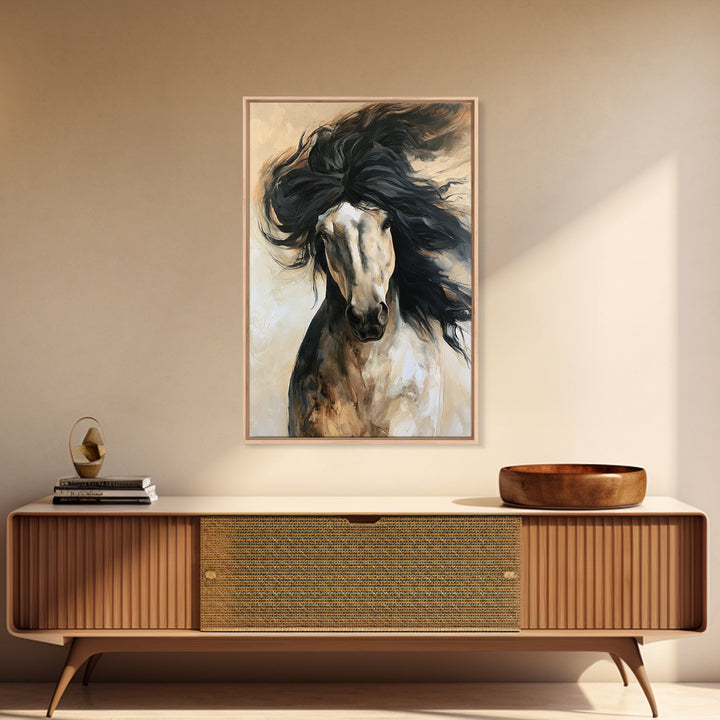 Horse Mane Flowing Like Abstract Waves Framed Canvas Print, Equestrian Art, Room Decor, Living Room Decor, Fine Art, Equestrian, EQU-2x3-51
