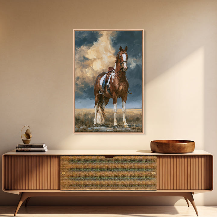 Dressage Horse in Refined Classical Pose Framed Canvas Print, Equestrian Art, Large Wall Art, Living Room Decor, Equestrian, EQU-2x3-90