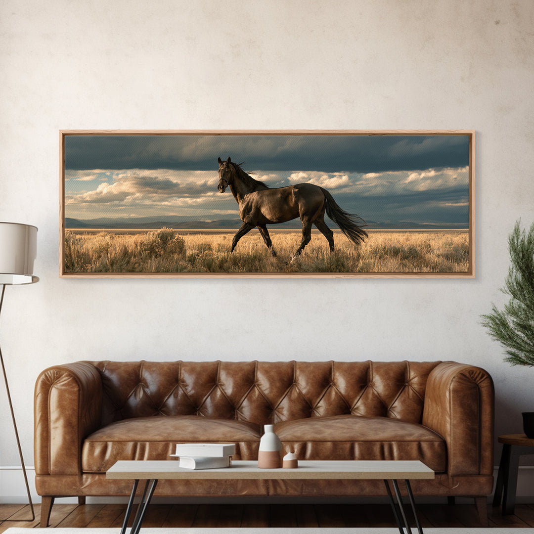 Dressage Horse in Refined Classical Pose Framed Canvas Print, Equestrian Art, Oil Painting, Living Room Decor, Equestrian, EQU-3x1-2