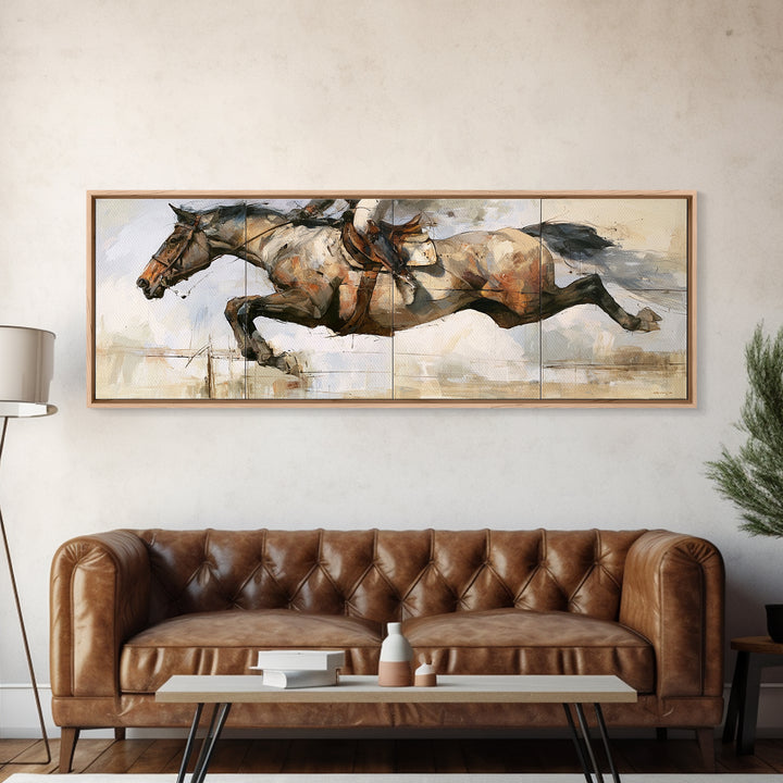 Show Jumping Horse Mid Leap Framed Canvas Print, Equestrian Art, Boho Decor, Living Room Decor, Fine Art, Equestrian, EQU-3x1-23
