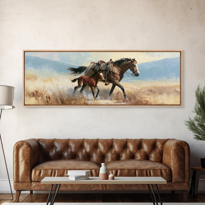 Horse and Foal Canvas Print, Equestrian Art, Green Wall Art, Living Room Decor, Fine Art, Equestrian, Statement Artwork, EQU-3x1-4