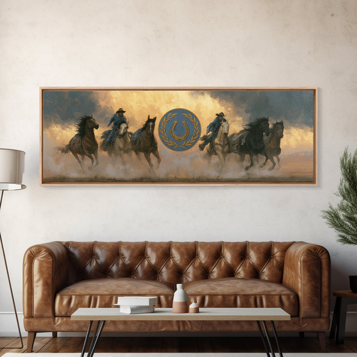 Equestrian Crest with Laurel and Horseshoe Canvas Print, Equestrian Art, Gallery Decor, Living Room Decor, Oil Painting, EQU-3x1-62