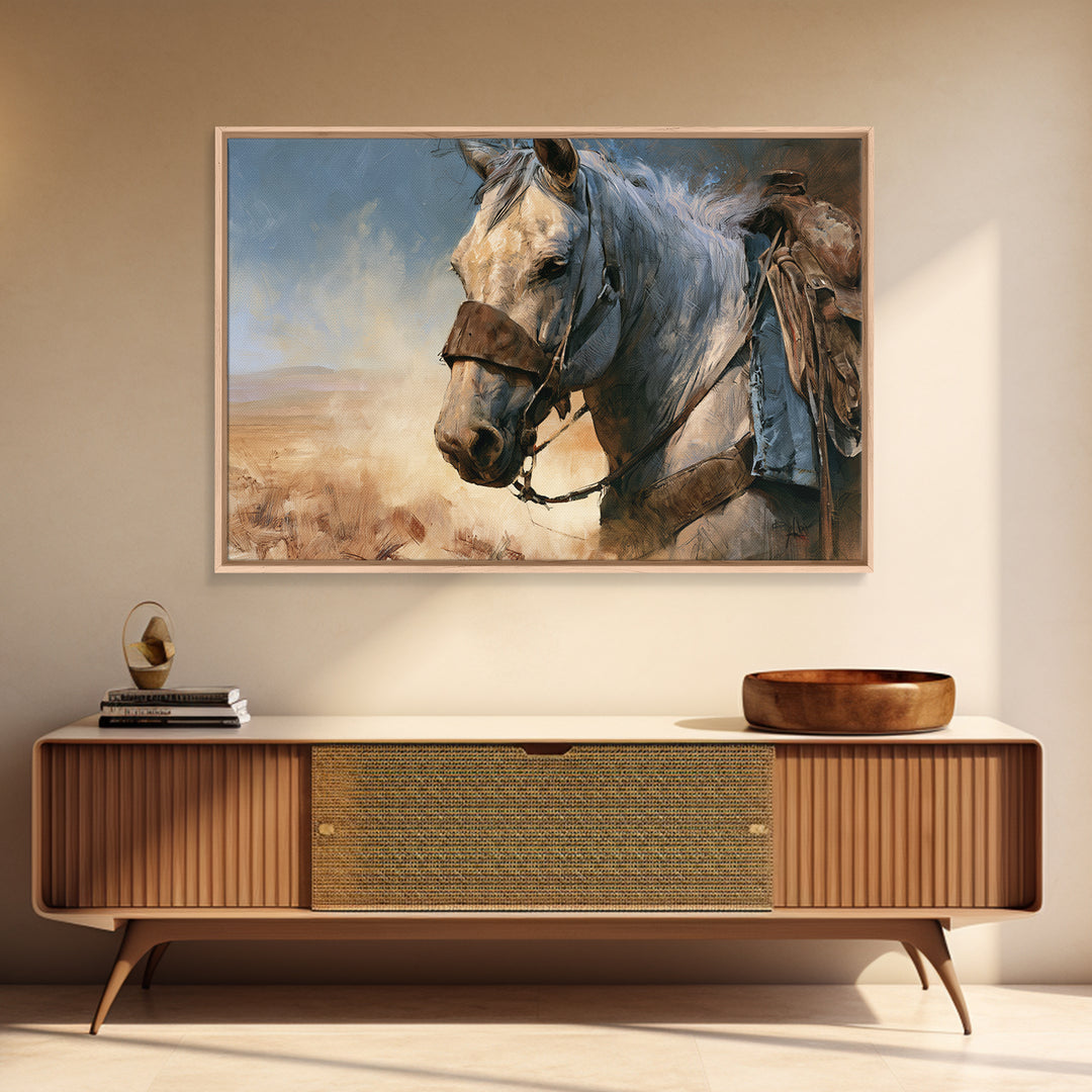 Horse Head Rendered Framed Canvas Print, Equestrian Art, Farmhouse Decor, Living Room Decor, Equestrian, French Country Decor, EQU-3x2-10