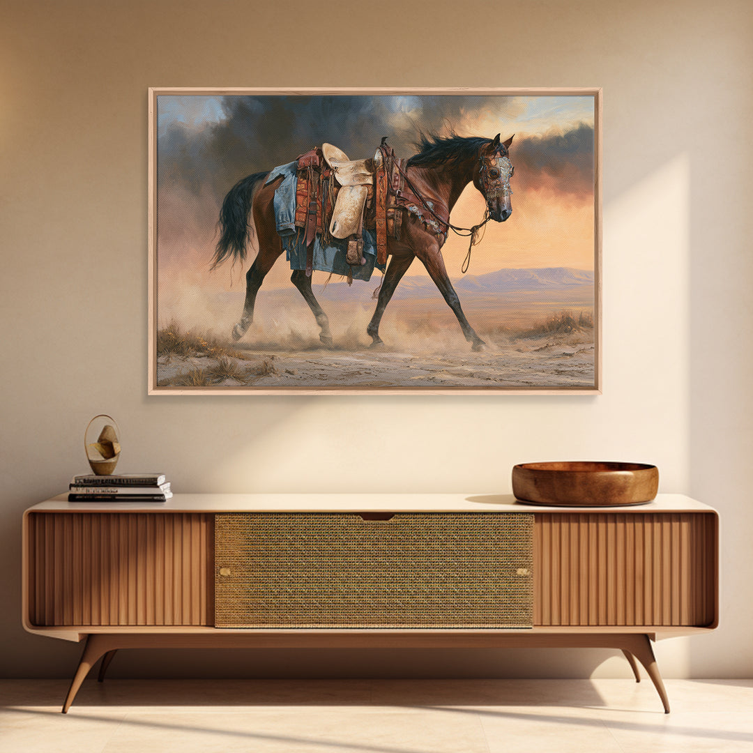 Arabian Horse with Ornate Tack and Silk Framed Canvas Print, Equestrian Art, Western Wall Art, Living Room Decor, Equestrian, EQU-3x2-19