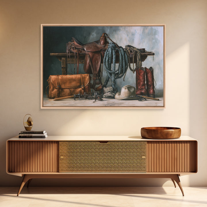 Stable Tools Arranged Like Old Master Still Canvas Print, Equestrian Art, Farmhouse Wall Art, Living Room Decor, Equestrian, EQU-3x2-51