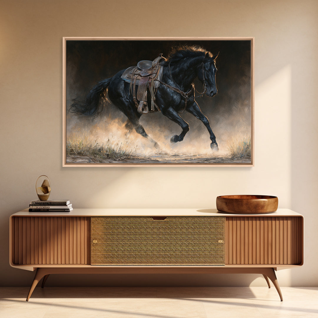 Black Horse Portrait on Deep Charcoal Background Canvas Print, Equestrian Art, Modern Wall Art, Living Room Decor, Equestrian, EQU-3x2-54