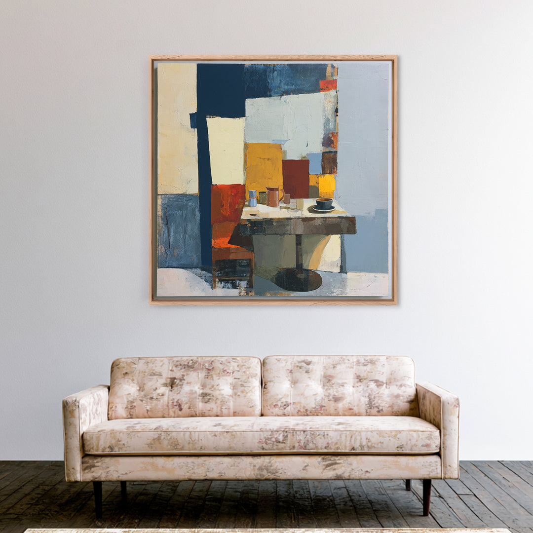 Lonely Caf Table Framed Canvas Print, Expressionist Art, Textured Painting, Living Room Decor, Fine Art, Expression, EXP-1x1-29