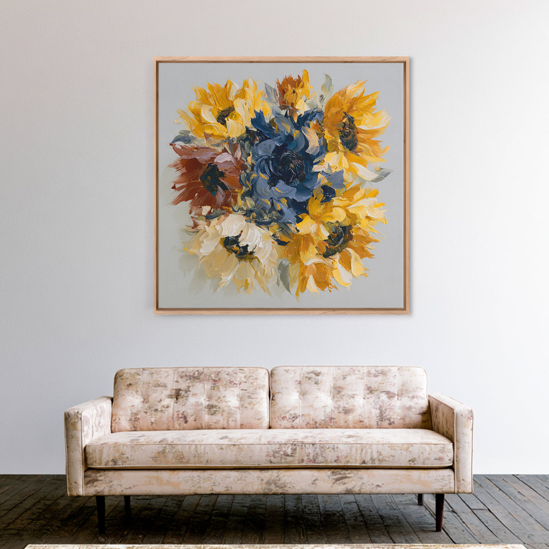 Sunflowers Twisting in Intense Painted Energy Canvas Print, Expressionist Art, Gallery Decor, Living Room Decor, Expression, EXP-1x1-32
