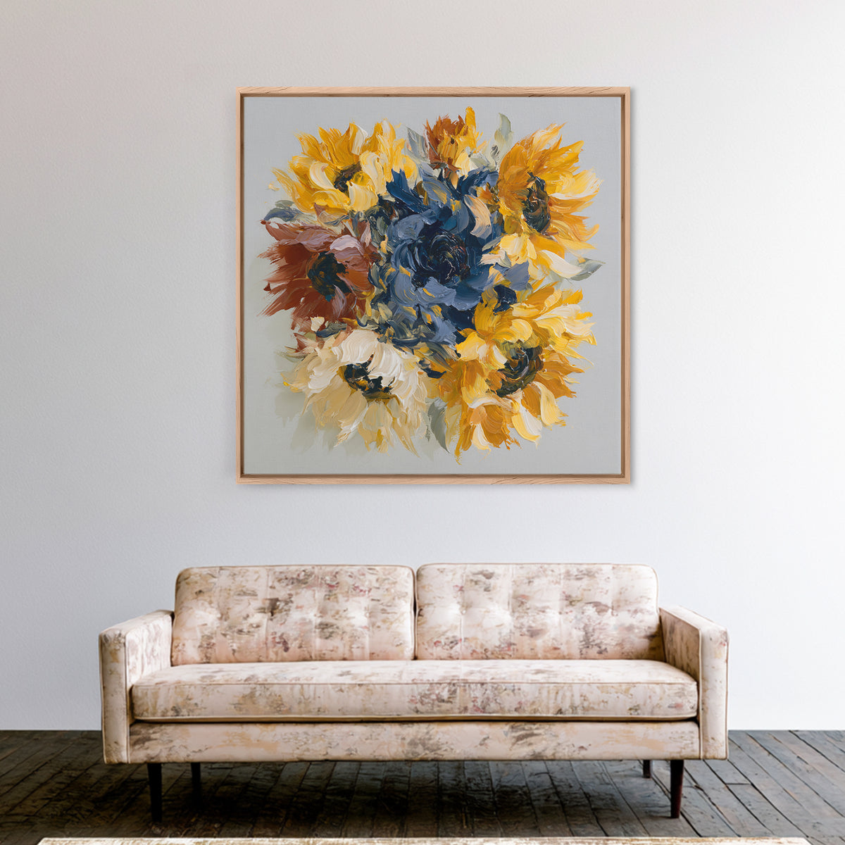 Sunflowers Twisting in Intense Painted Energy Canvas Print, Expressionist Art, Gallery Decor, Living Room Decor, Expression, EXP-1x1-32