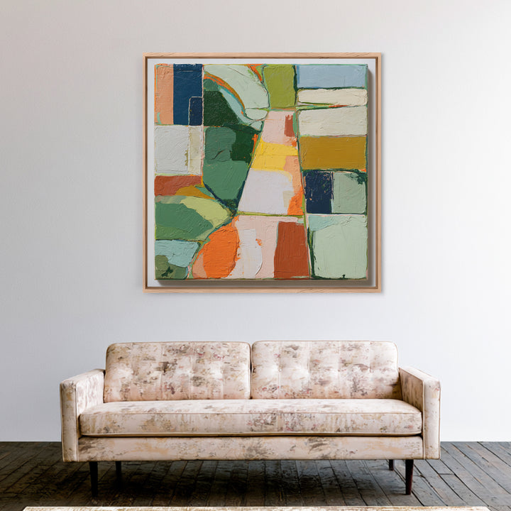 Garden Path with Thick Green and Orange Framed Canvas Print, Expressionist Art, Gallery Decor, Living Room Decor, Expression, EXP-1x1-38
