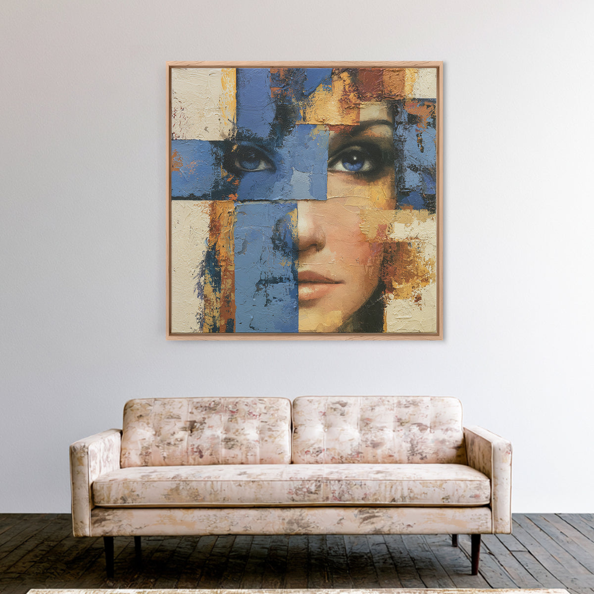 Woman in Blue with Dramatic Expressive Eyes Canvas Print, Expressionist Art, Room Decor, Living Room Decor, Expression, EXP-1x1-40