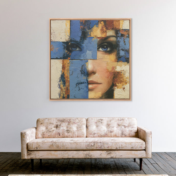Woman in Blue with Dramatic Expressive Eyes Canvas Print, Expressionist Art, Room Decor, Living Room Decor, Expression, EXP-1x1-40