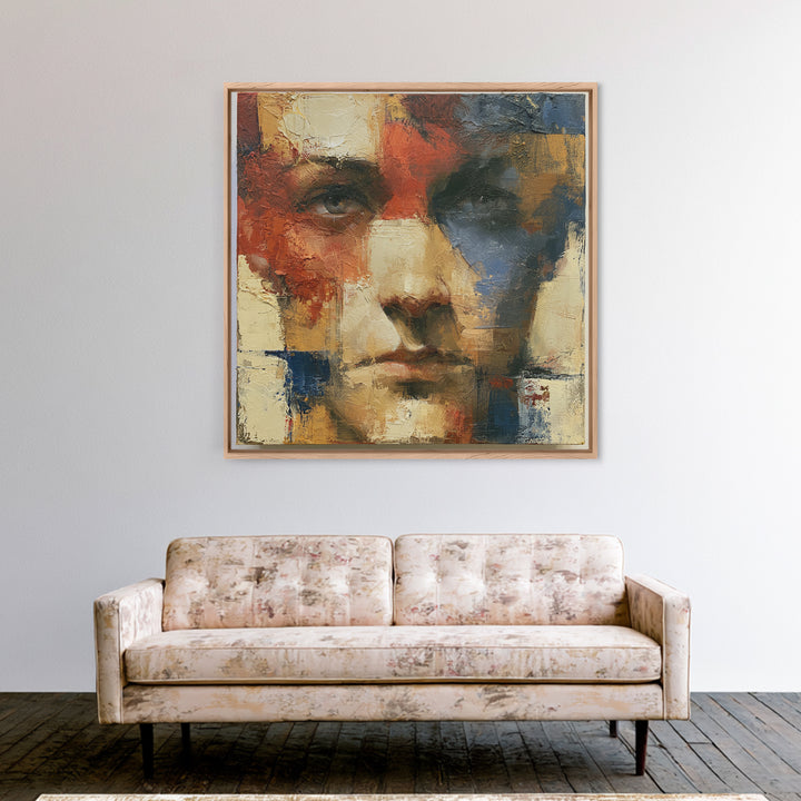 Emotional Portrait with Bold Red and Blue Canvas Print, Expressionist Art, Downloadable Prints, Living Room Decor, Expression, EXP-1x1-50