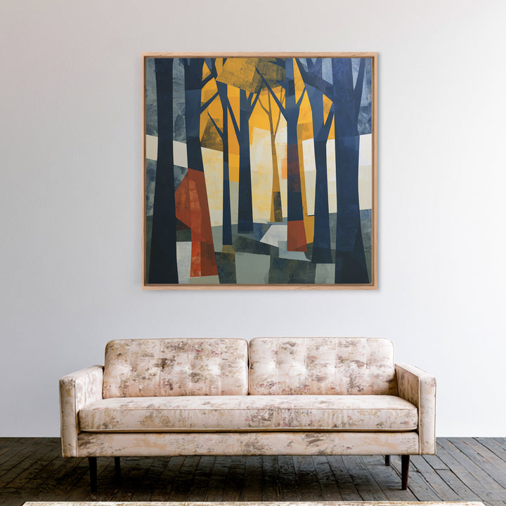 Dark Forest with Angular Trees and Yellow Canvas Print, Expressionist Art, Gallery Wall Art, Living Room Decor, Expression, EXP-1x1-54