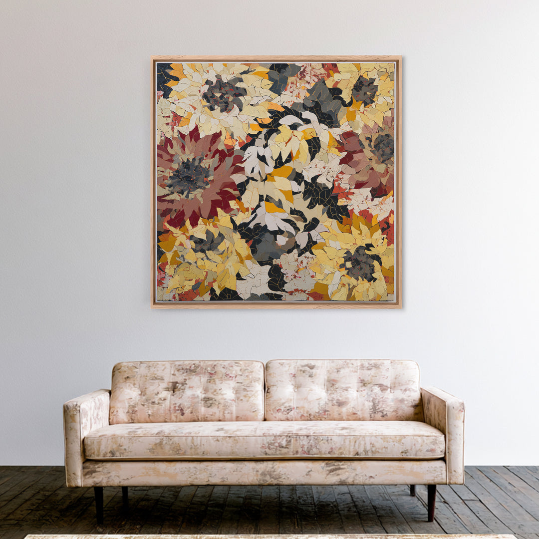 Sunflowers Twisting in Intense Painted Energy Canvas Print, Expressionist Art, Large Wall Art, Living Room Decor, Expression, EXP-1x1-56