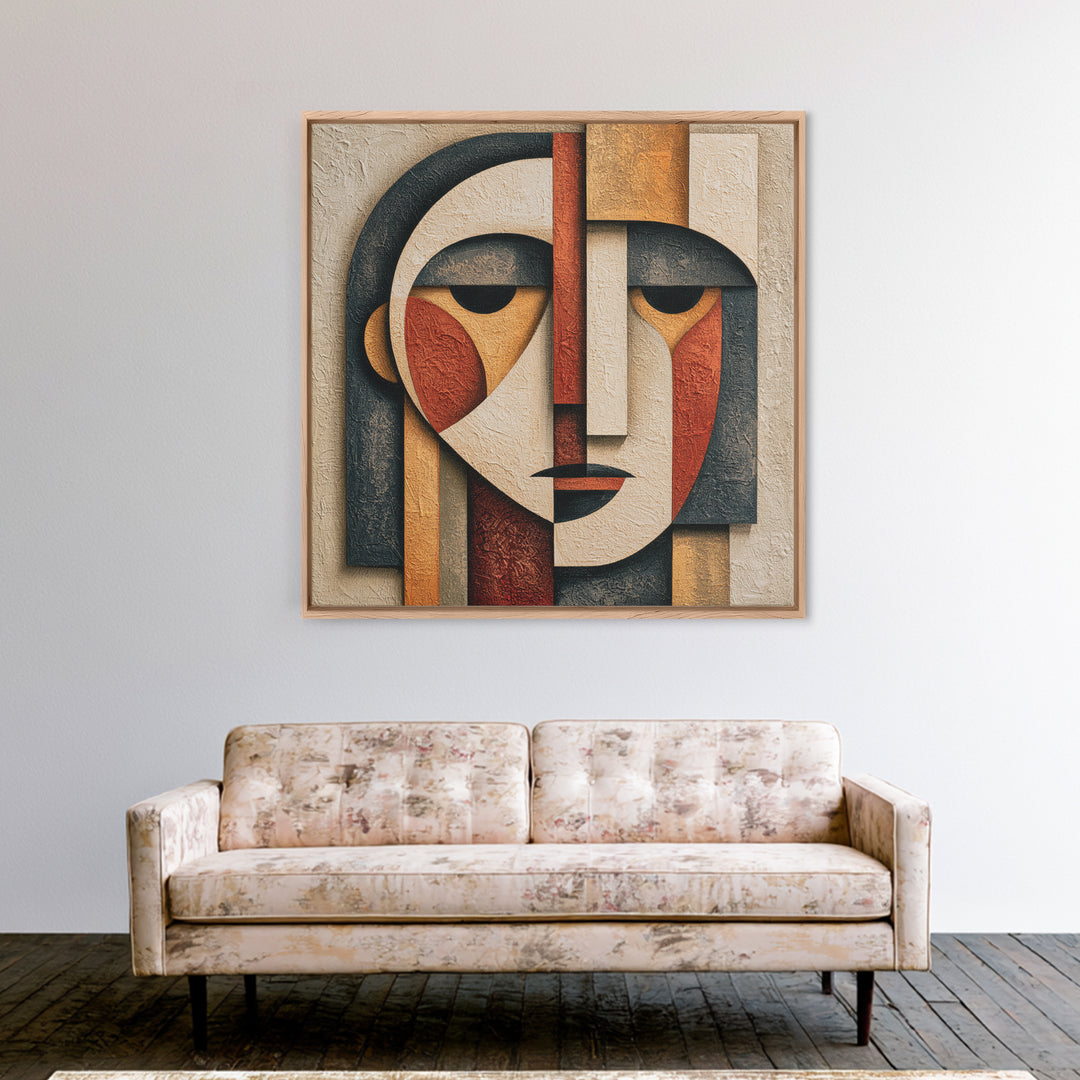 Abstract Face Split by Contrasting Emotions Canvas Print, Expressionist Art, Gallery Decor, Living Room Decor, Expression, EXP-1x1-59