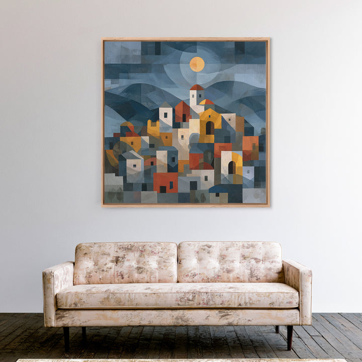 Moonlit Village with Swirling Unnatural Color Canvas Print, Expressionist Art, Unique Wall Art, Living Room Decor, Expression, EXP-1x1-60