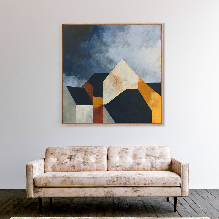 Storm Clouds Above Sharp Black Rooftops Framed Canvas Print, Expressionist Art, Neutral Decor, Living Room Decor, Expression, EXP-1x1-63