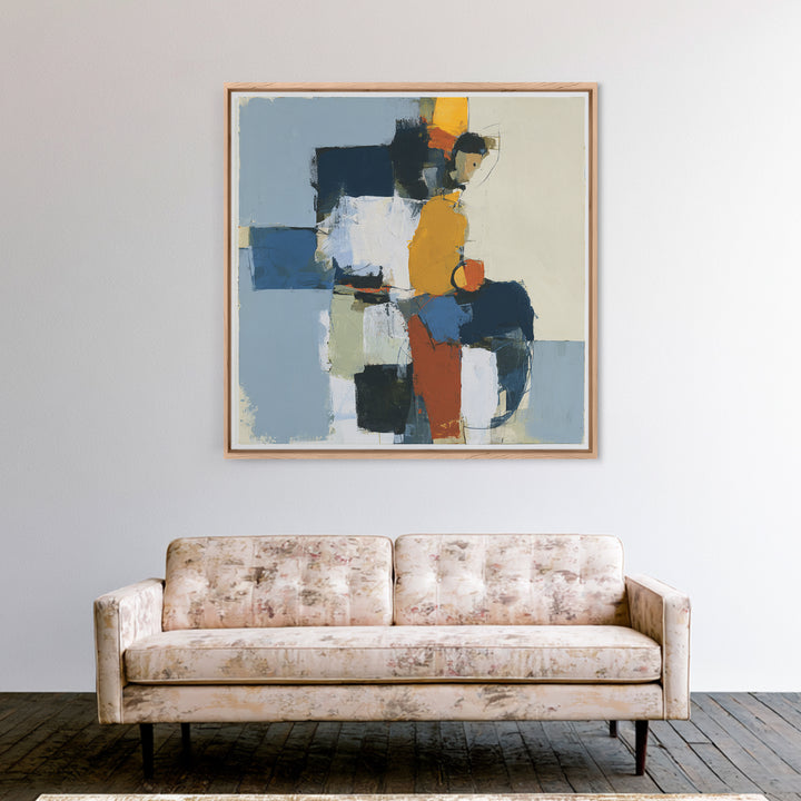 Seated Figure with Raw Gestural Outlines Framed Canvas Print, Expressionist Art, Abstract Art, Living Room Decor, Expression, EXP-1x1-7