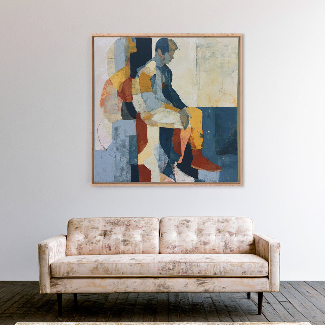Seated Figure with Raw Gestural Outlines Framed Canvas Print, Expressionist Art, Boho Decor, Living Room Decor, Expression, EXP-1x1-79