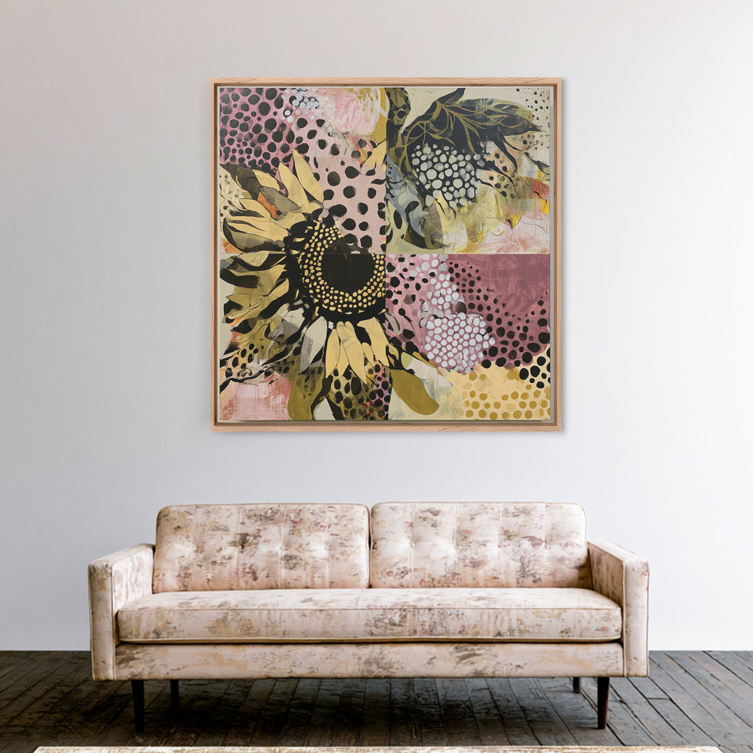 Sunflowers Twisting in Intense Painted Energy Canvas Print, Expressionist Art, Living Room Decor, Expression, EXP-1x1-8