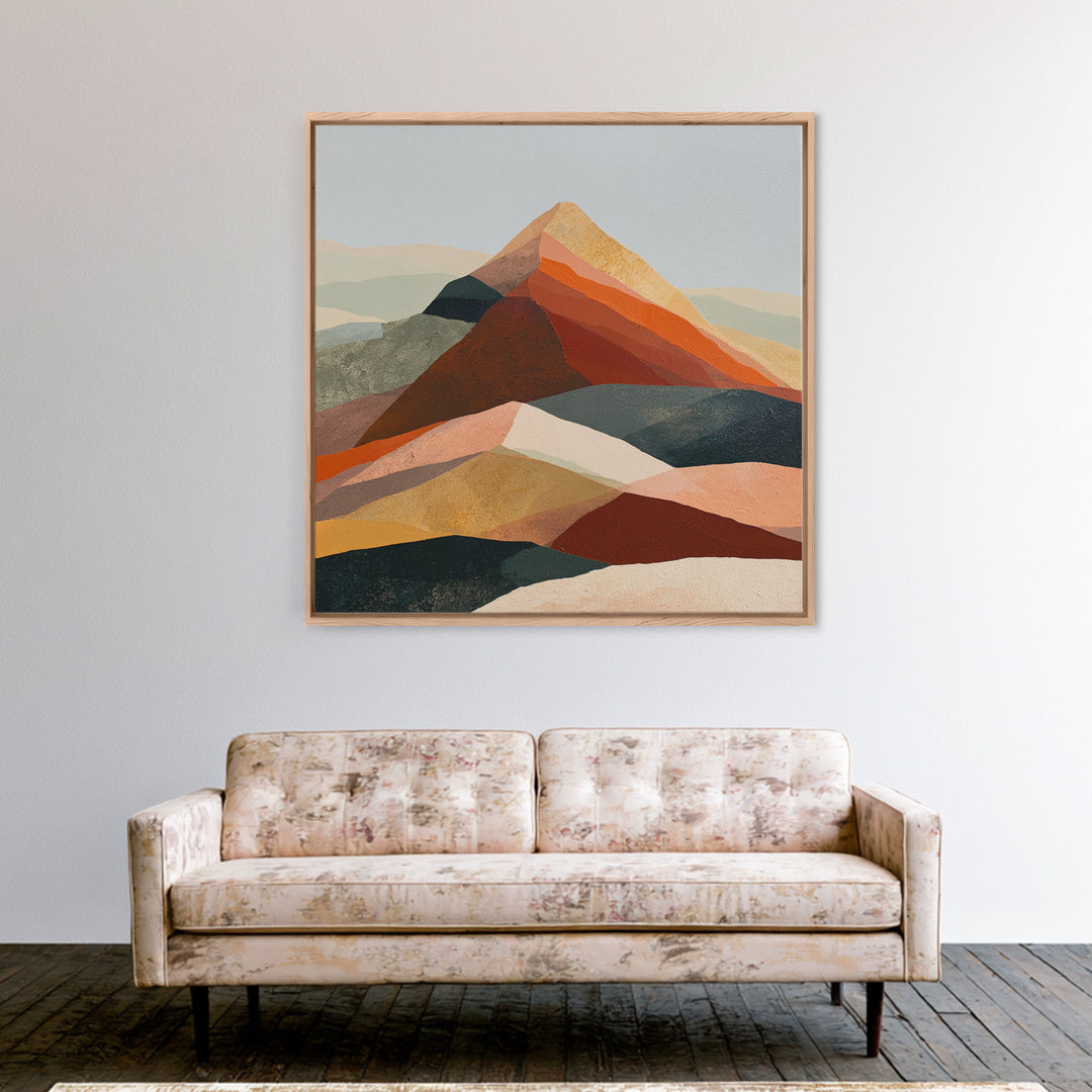 Mountain Landscape in Vibrating Color Bands Framed Canvas Print, Expressionist Art, Wall Art, Living Room Decor, Expression, EXP-1x1-93
