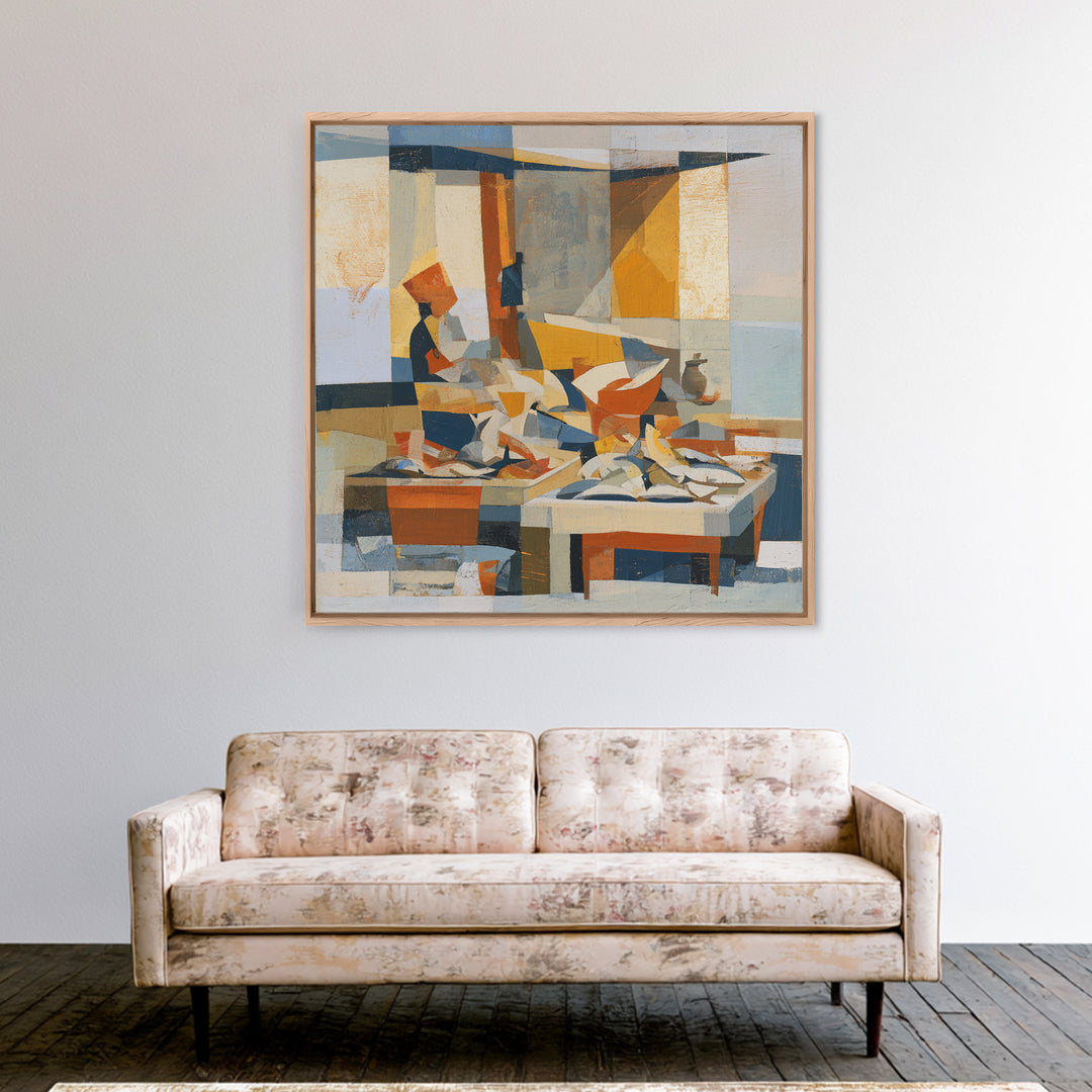Fish Market Scene Canvas Print, Expressionist Art, Modern Decor, Living Room Decor, Abstract Art, Expression, Wall Decor, EXP-1x1-94