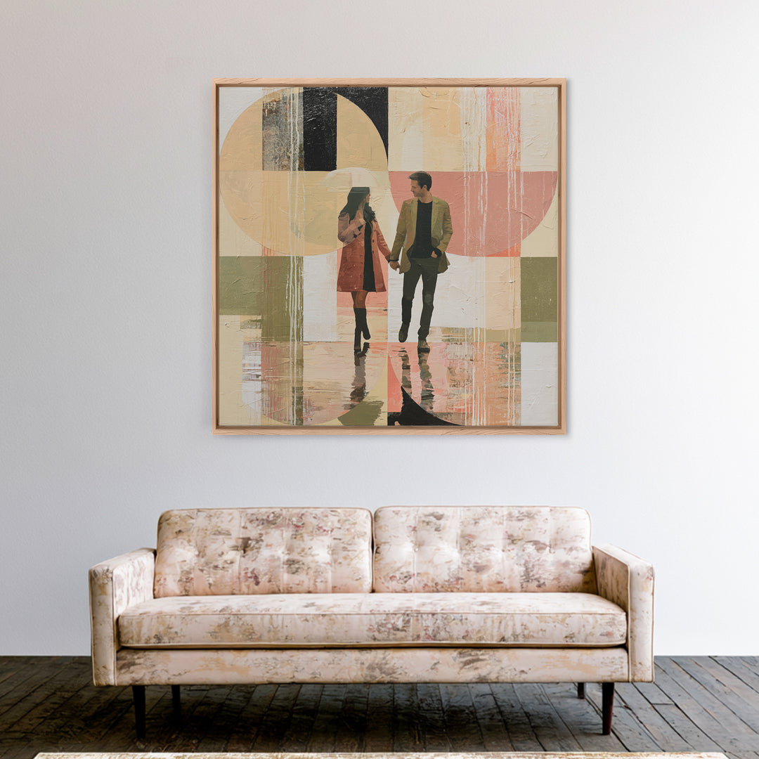 Couple Walking Through Rain Canvas Print, Expressionist Art, Fine Art Print, Living Room Decor, Fine Art, Expression, EXP-1x1-95