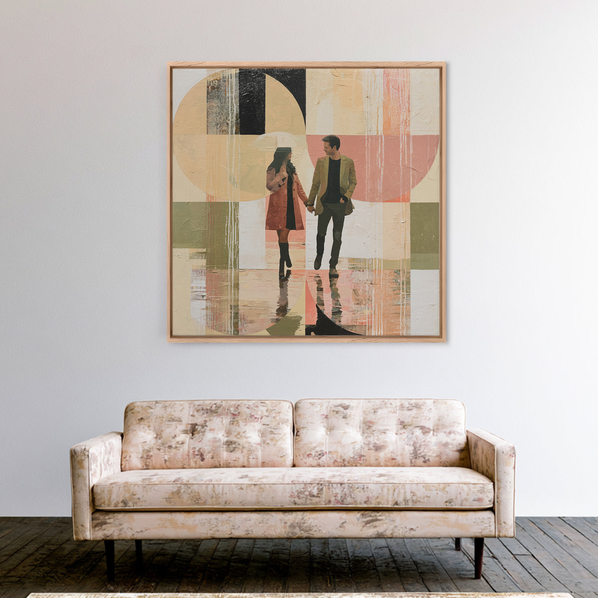 Couple Walking Through Rain Canvas Print, Expressionist Art, Fine Art Print, Living Room Decor, Fine Art, Expression, EXP-1x1-95