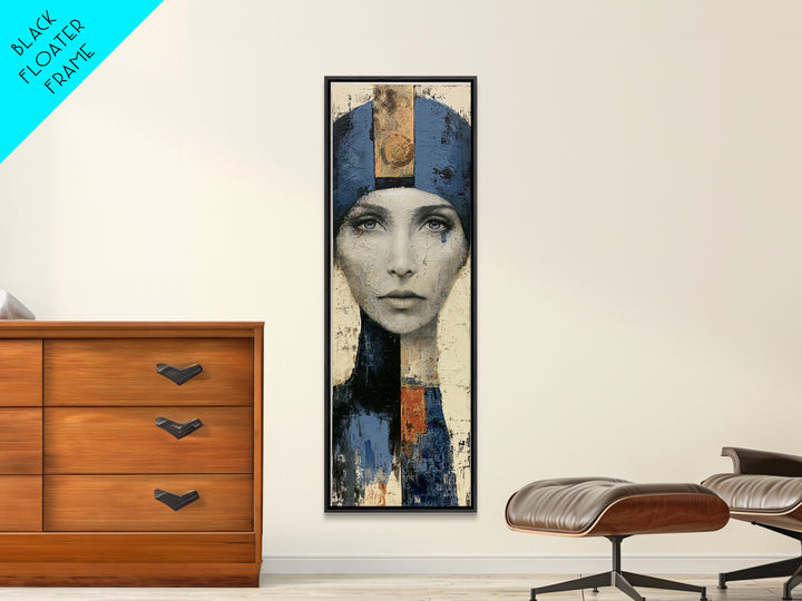 Woman in Blue with Dramatic Expressive Eyes Canvas Print, Expressionist Art, Painting, Living Room Decor, Fine Art, Expression, EXP-1x3-28