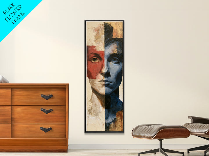 Emotional Portrait with Bold Red and Blue Canvas Print, Expressionist Art, Gallery Decor, Living Room Decor, Expression, EXP-1x3-38