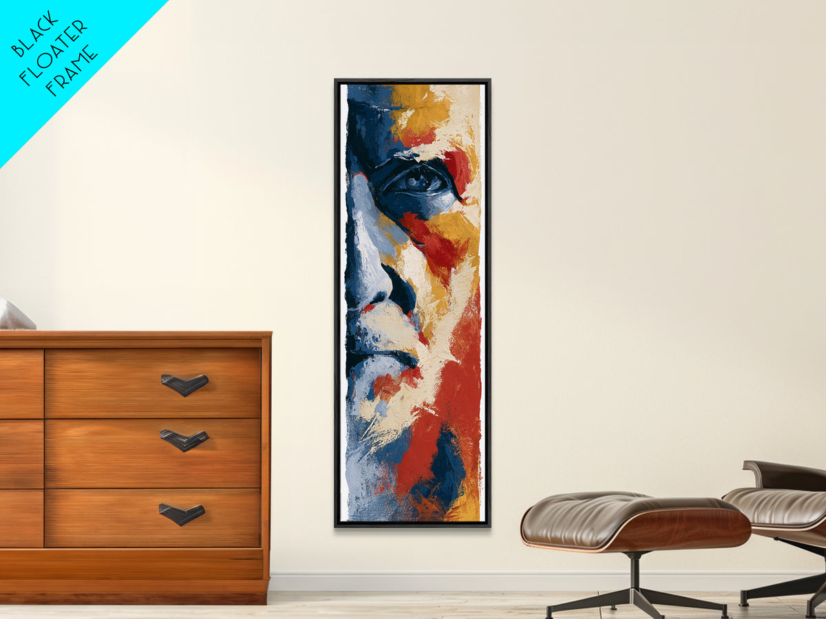 Emotional Portrait with Bold Red and Blue Canvas Print, Expressionist Art, Contemporary Art, Living Room Decor, Expression, EXP-1x3-86