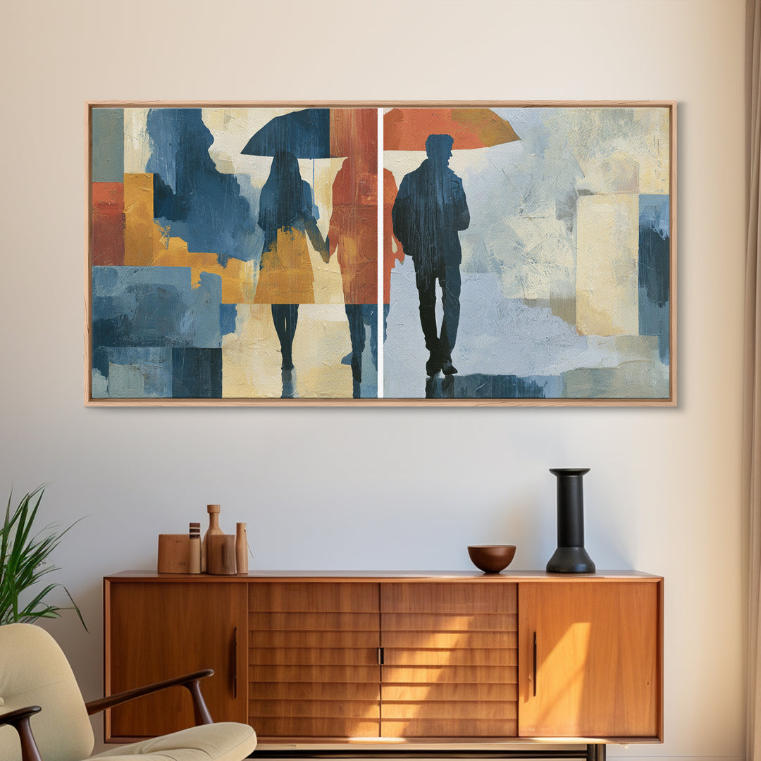 Couple Walking Through Rain Framed Canvas Print, Expressionist Art, Downloadable Prints, Living Room Decor, Expression, EXP-2x1-19