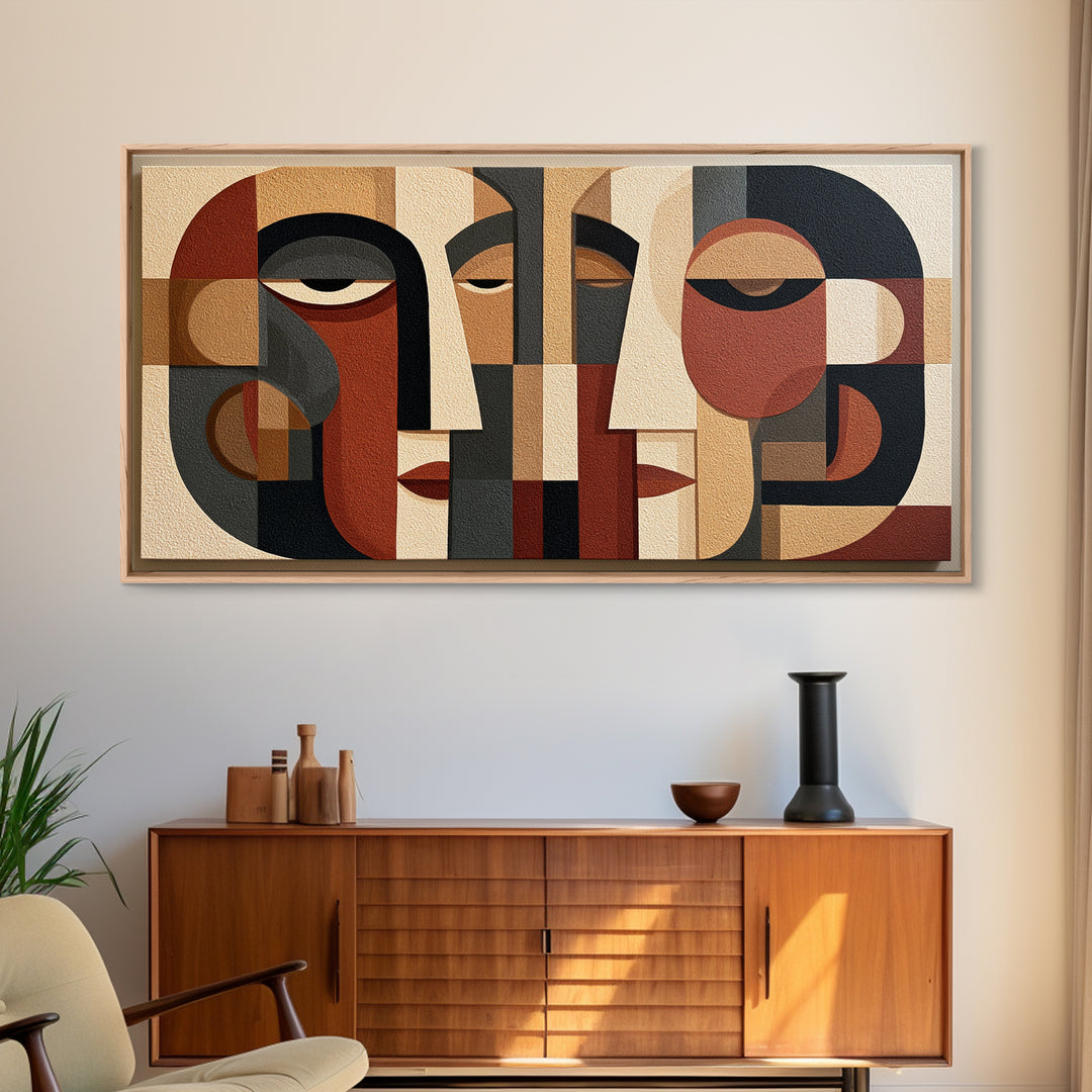 Abstract Face Split by Contrasting Emotions Canvas Print, Expressionist Art, Large Wall Art, Living Room Decor, Expression, EXP-2x1-31