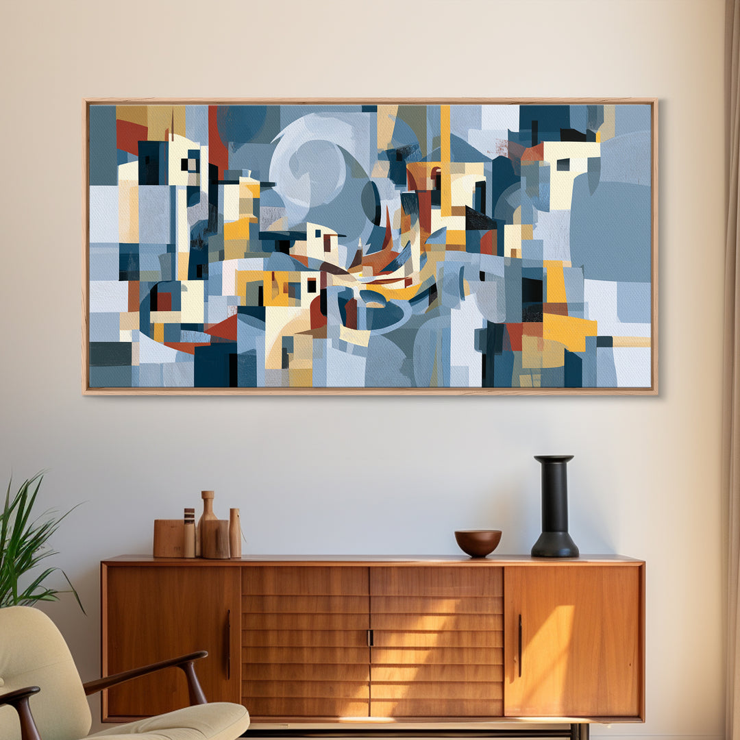 Moonlit Village with Swirling Unnatural Color Canvas Print, Expressionist Art, Wall Art, Living Room Decor, Oil Painting, EXP-2x1-32
