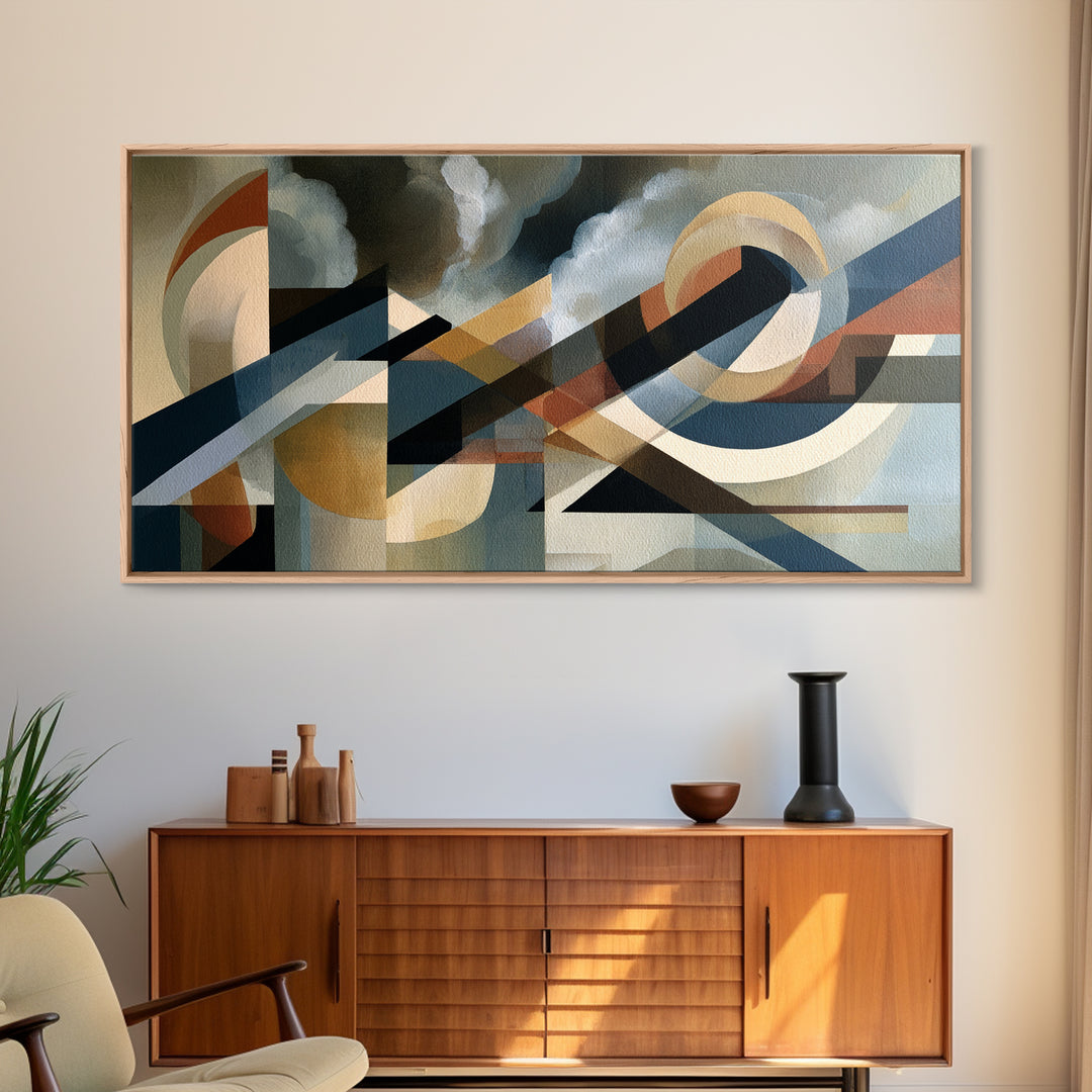 Storm Clouds Above Sharp Black Rooftops Framed Canvas Print, Expressionist Art, Wall Art, Living Room Decor, Oil Painting, EXP-2x1-35