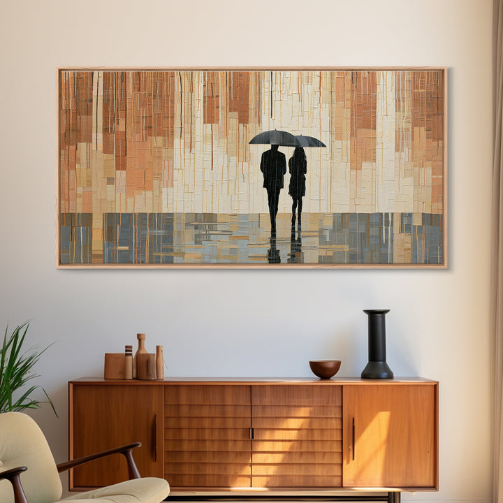 Couple Walking Through Rain Framed Canvas Print, Expressionist Art, Printable Wall Art, Living Room Decor, Fine Art, Expression, EXP-2x1-43