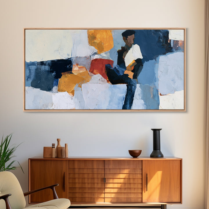 Seated Figure with Raw Gestural Outlines Framed Canvas Print, Expressionist Art, Living Room Decor, Fine Art, Expression, EXP-2x1-51