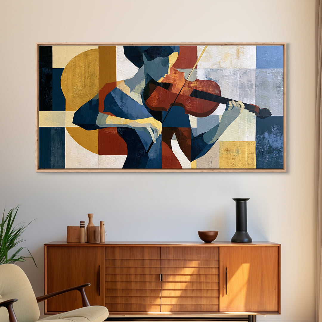 Violinist Painted in Electric Brush Marks Canvas Print, Expressionist Art, Digital Wall Art, Living Room Decor, Expression, EXP-2x1-57