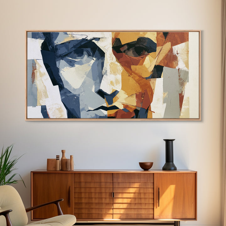 Abstract Face Split by Contrasting Emotions Canvas Print, Expressionist Art, Digital Prints, Living Room Decor, Expression, EXP-2x1-7
