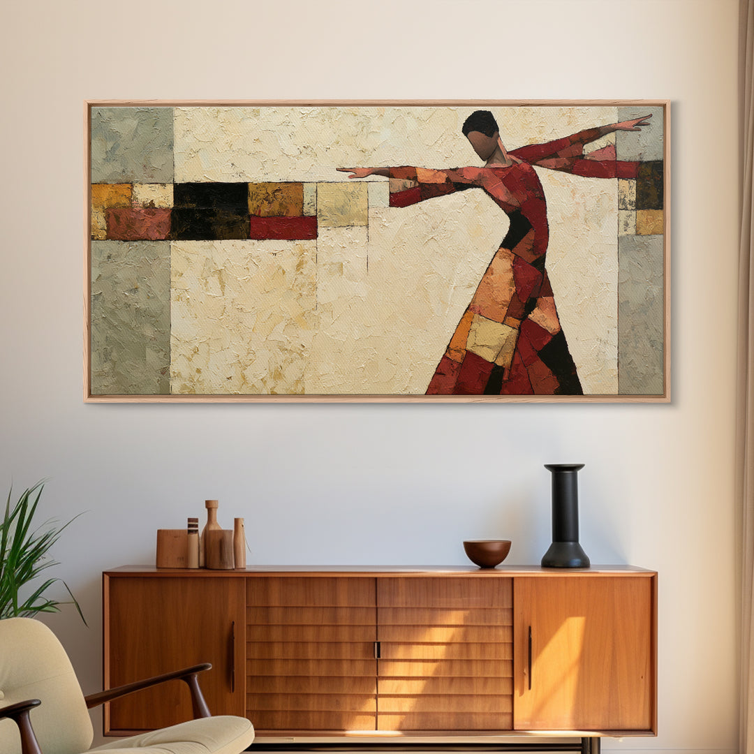 Dancer Figure Fractured into Vibrant Movement Canvas Print, Expressionist Art, Digital Wall Art, Living Room Decor, Expression, EXP-2x1-72