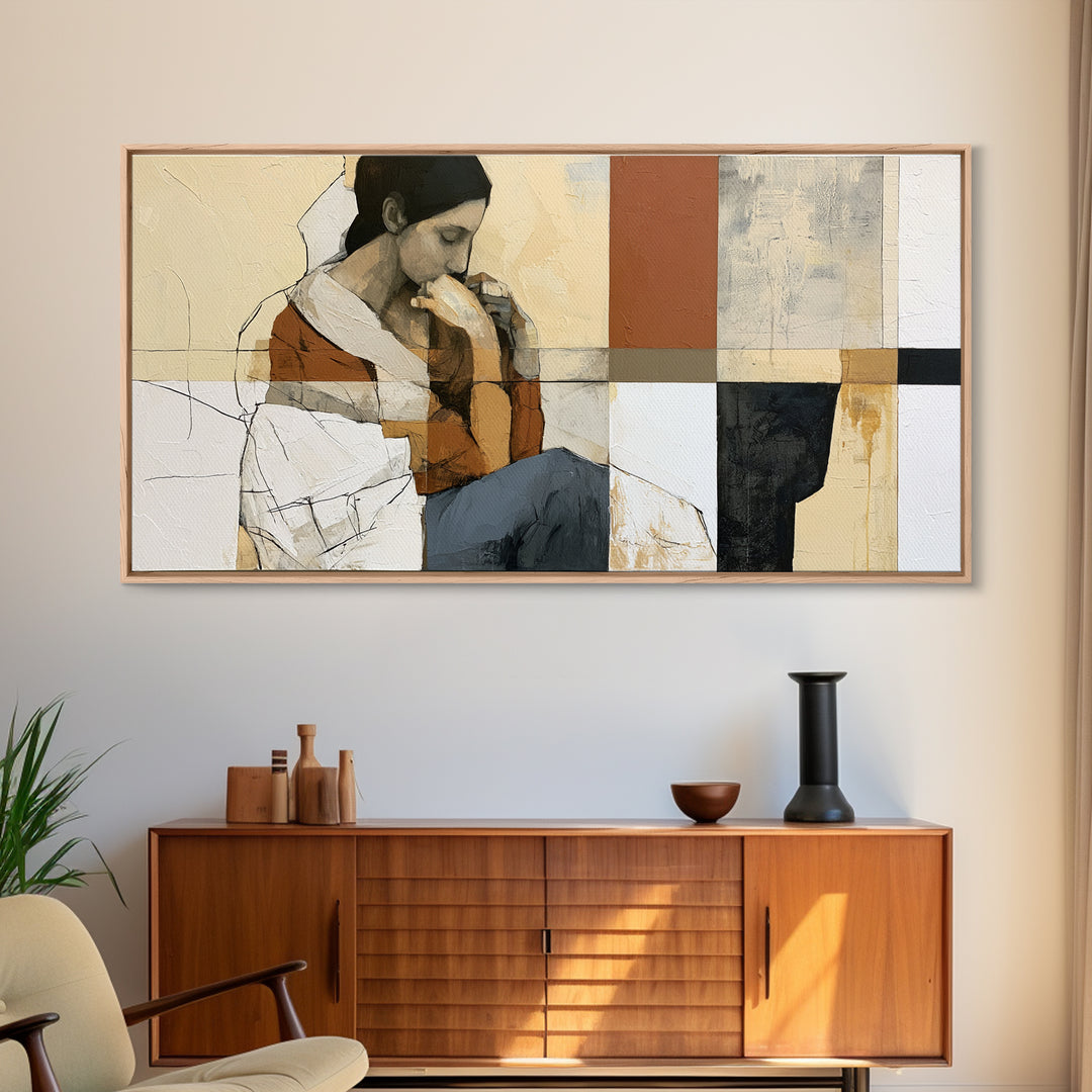 Seated Figure with Raw Gestural Outlines Framed Canvas Print, Expressionist Art, Room Decor, Living Room Decor, Oil Painting, EXP-2x1-75
