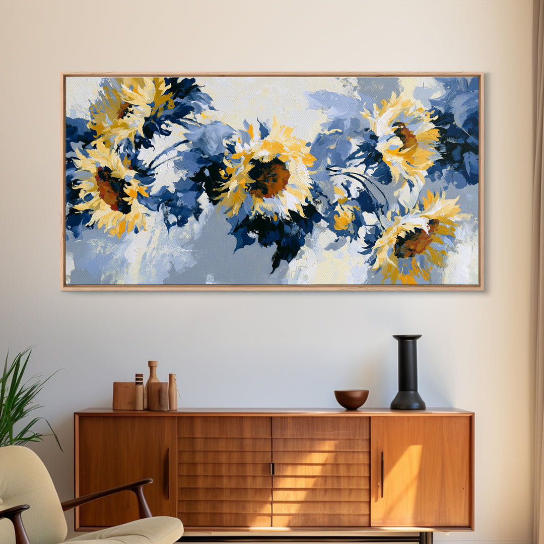 Sunflowers Twisting in Intense Painted Energy Canvas Print, Expressionist Art, Abstract Wall Art, Living Room Decor, Expression, EXP-2x1-76