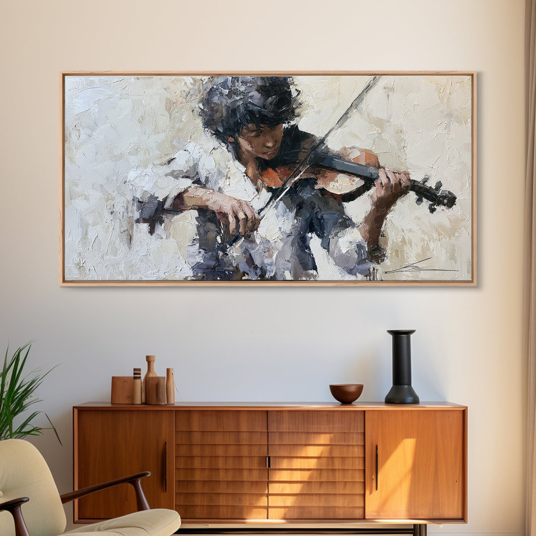 Violinist Painted in Electric Brush Marks Framed Canvas Print, Expressionist Art, Living Room Decor, Watercolor Art, Expression, EXP-2x1-81
