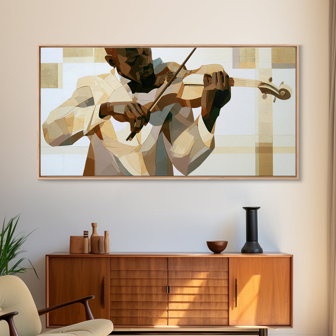 Violinist Painted in Electric Brush Marks Framed Canvas Print, Expressionist Art, Painting, Living Room Decor, Expression, EXP-2x1-9