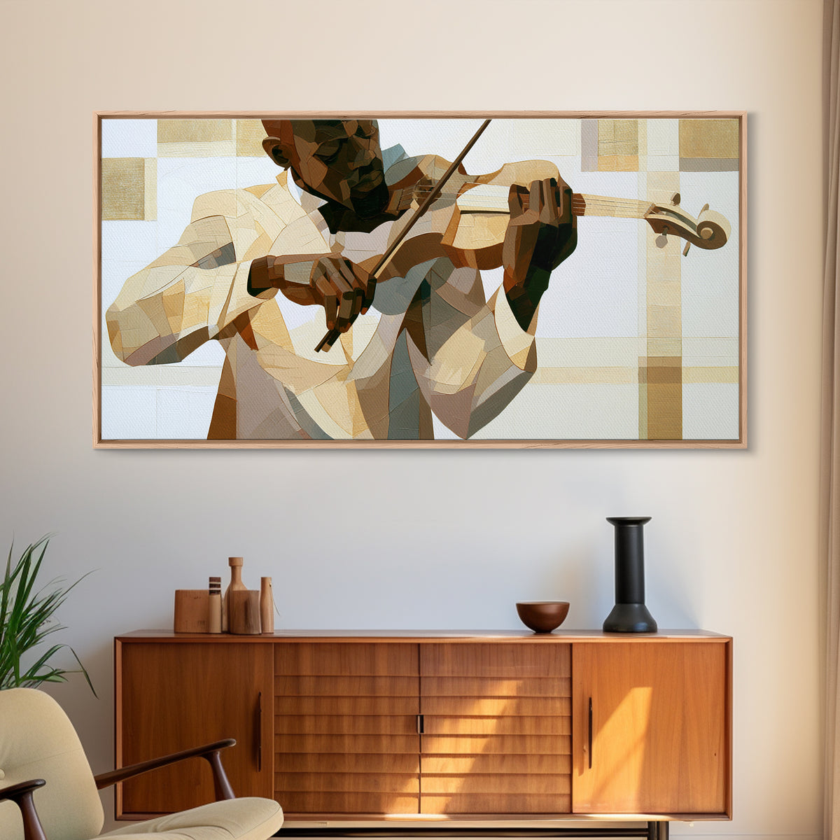 Violinist Painted in Electric Brush Marks Framed Canvas Print, Expressionist Art, Painting, Living Room Decor, Expression, EXP-2x1-9