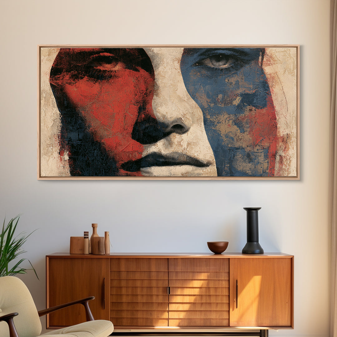 Emotional Portrait with Bold Red and Blue Canvas Print, Expressionist Art, Printable Wall Art, Living Room Decor, Expression, EXP-2x1-94