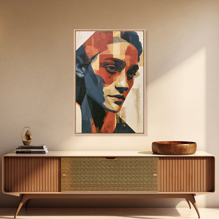 Emotional Portrait with Bold Red and Blue Canvas Print, Expressionist Art, Contemporary Art, Living Room Decor, Expression, EXP-2x3-10