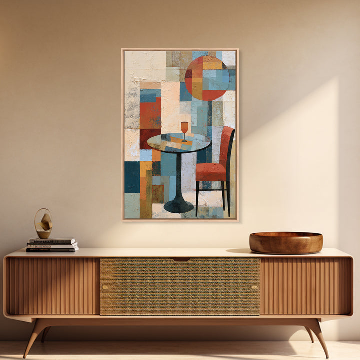 Lonely Caf Table Framed Canvas Print, Expressionist Art, Large Wall Art, Living Room Decor, Expression, Abstract Painting, EXP-2x3-13